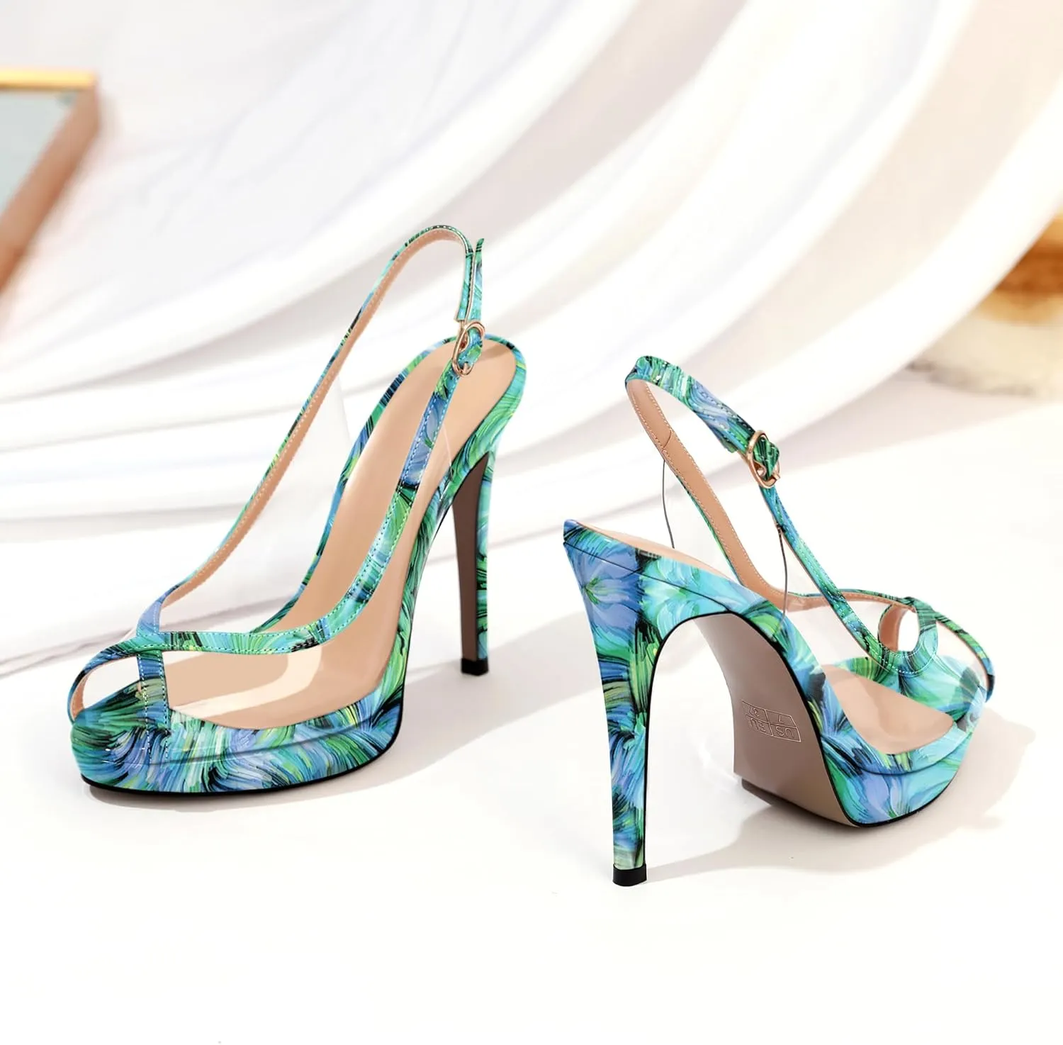 Esvowido Women's Peep Toe High Heels Slingback Pumps Platform Stilettos Clear PVC Heeled Sandals 5 Inch Wedding Party Dress Shoes