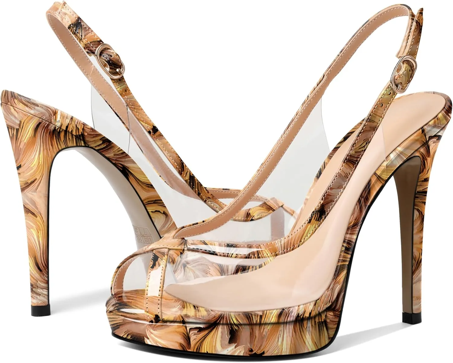 Esvowido Women's Peep Toe High Heels Slingback Pumps Platform Stilettos Clear PVC Heeled Sandals 5 Inch Wedding Party Dress Shoes