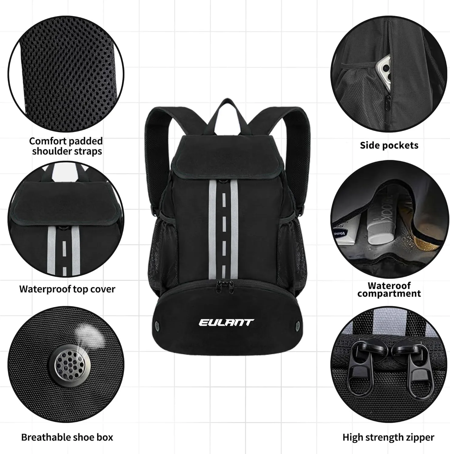 EULANT Soccer Backpack with Shoes Compartment, Waterproof Drawstring Bag for Sport Gym Swim Yoga Travel Football Volleyball
