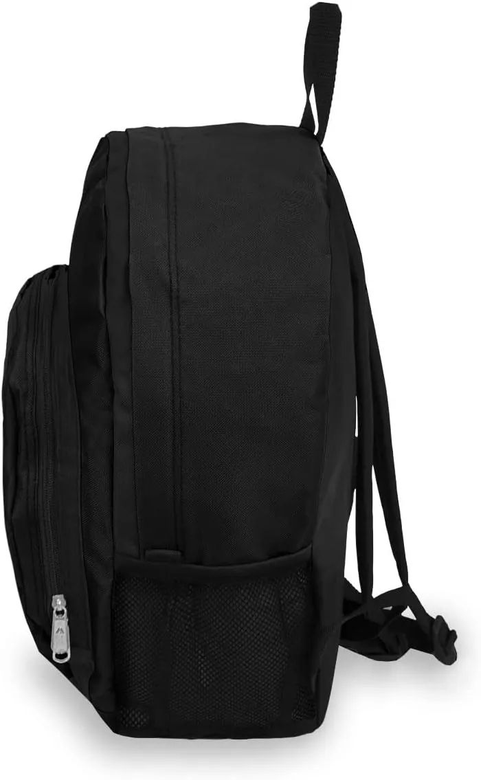 Everest Luggage Backpack with Front and Side Pockets, Black, Large