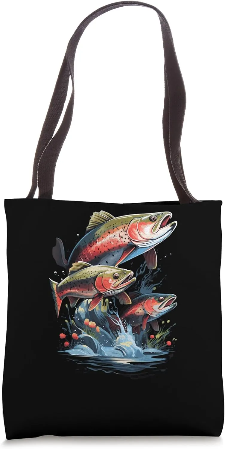 Fisherman Fly Fishing Rainbow Trout Fish Tote Bag
