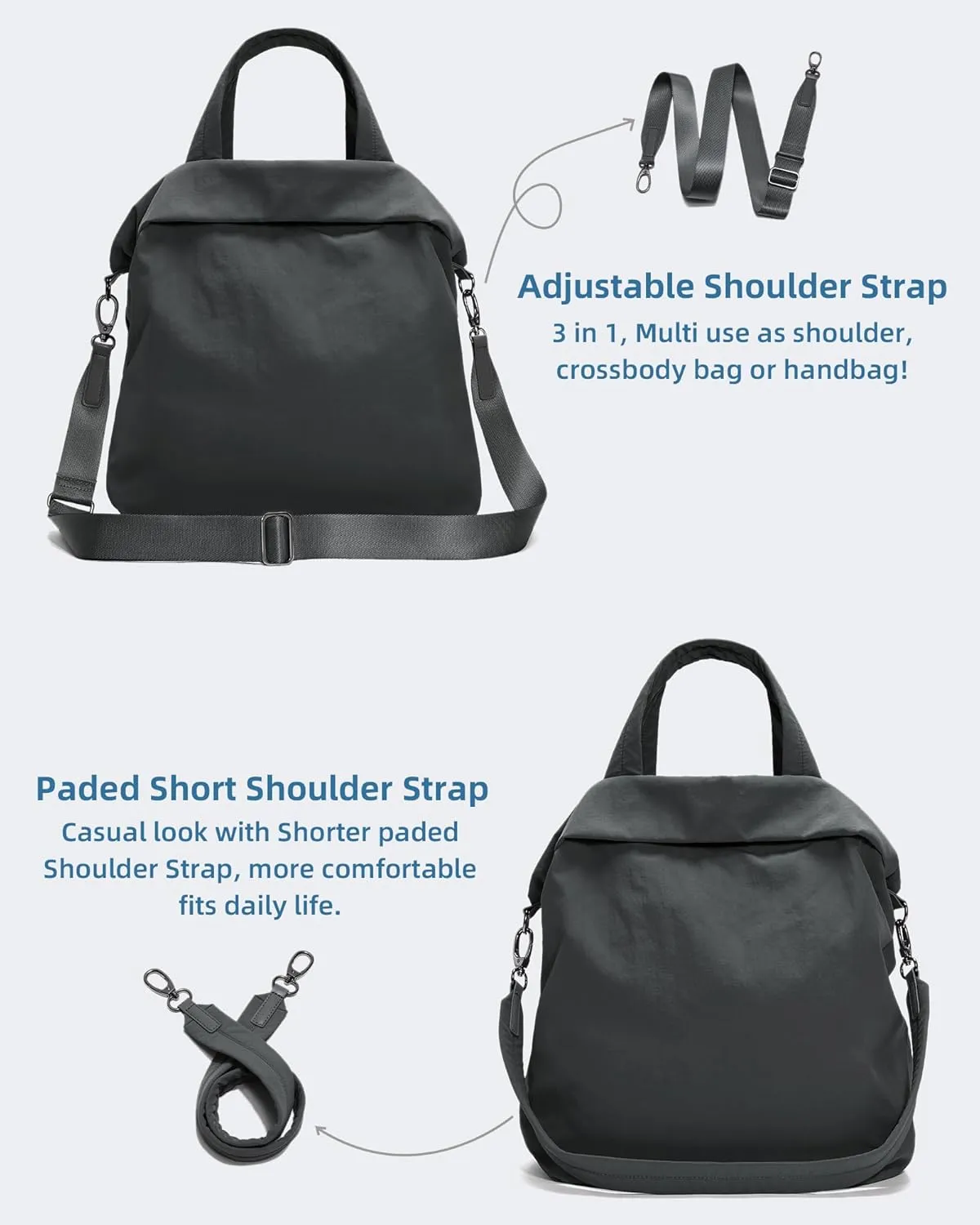 FODOKO Hobo Crossbody Bags 2.0, 19L Large Totes Handbags with Straps for Women, Multi Nylon Shoulder Bags for Travel Gym
