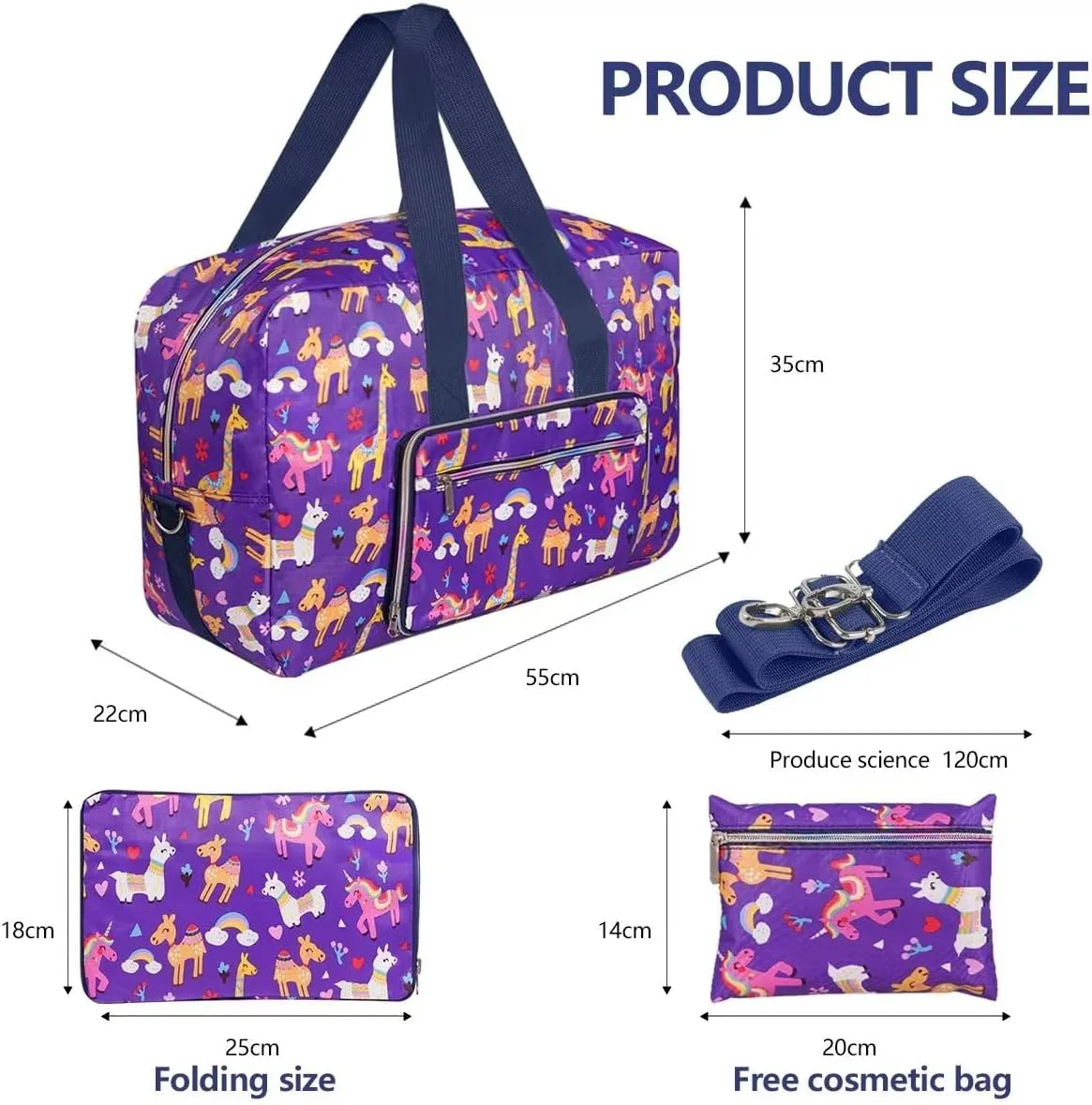 Foldable Travel Duffel Bags for Women Large Nylon Weekender Overnight Carry On Bag with Floral Make Up Bag
