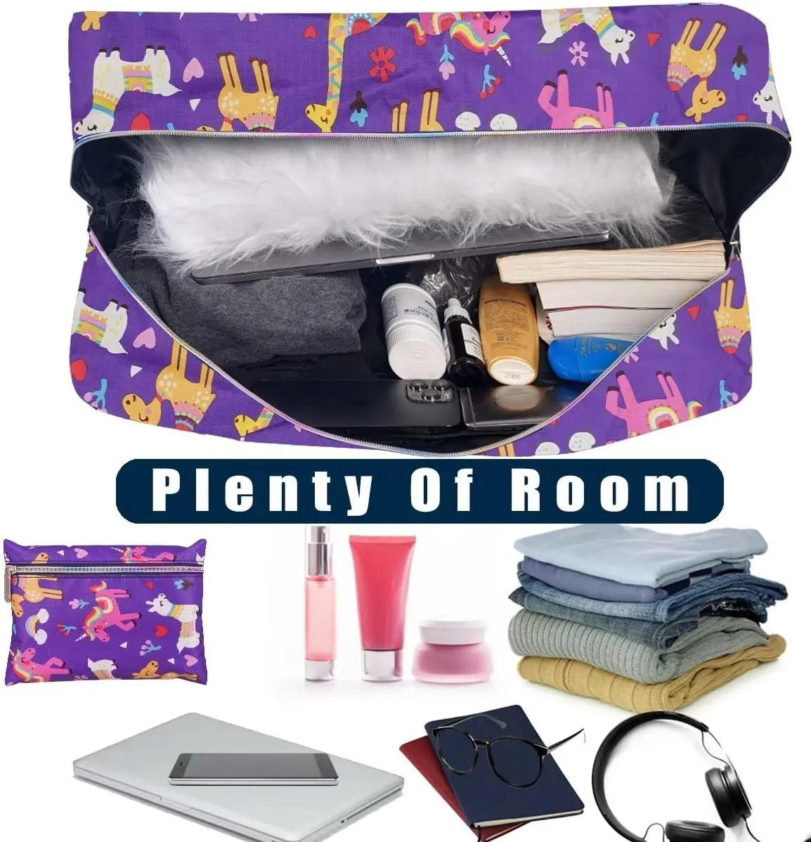 Foldable Travel Duffel Bags for Women Large Nylon Weekender Overnight Carry On Bag with Floral Make Up Bag