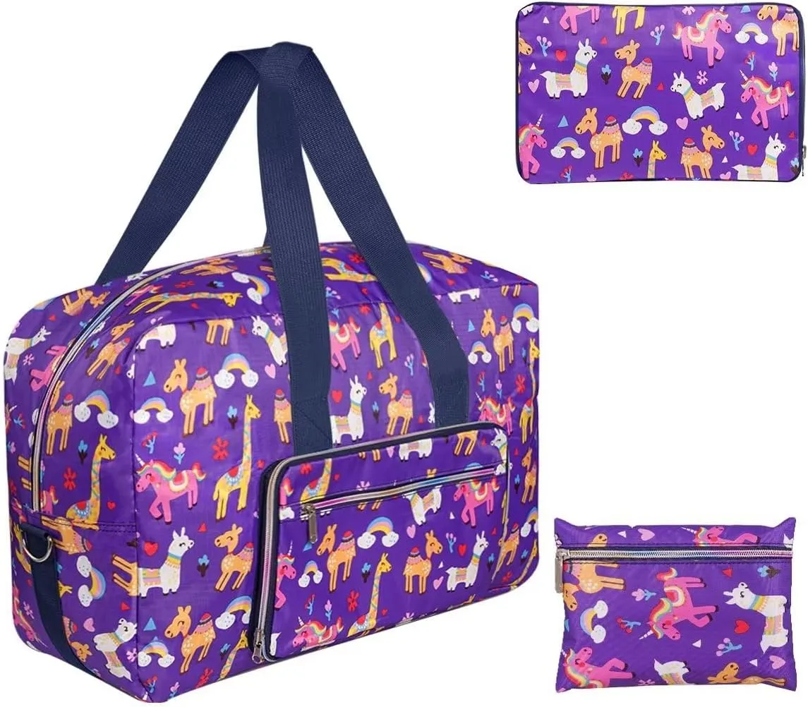 Foldable Travel Duffel Bags for Women Large Nylon Weekender Overnight Carry On Bag with Floral Make Up Bag