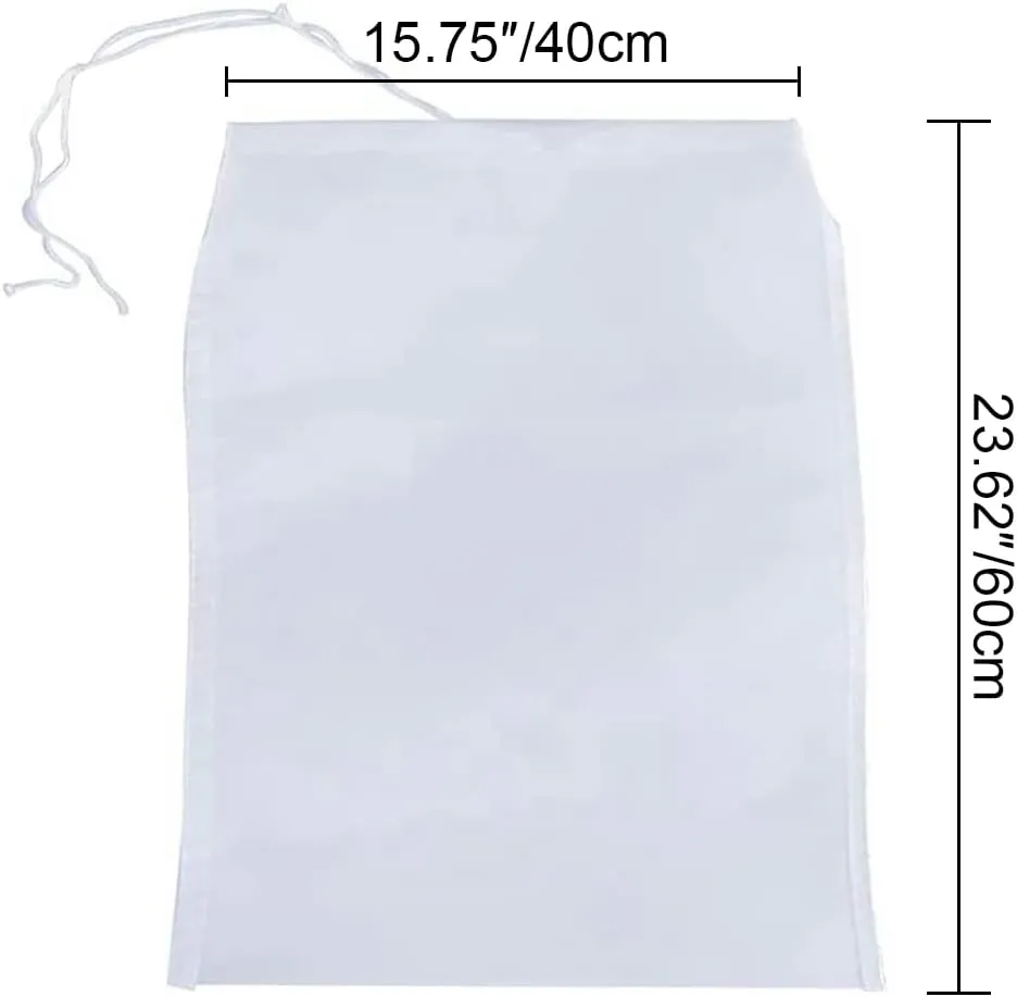 Food Grade Fine Mesh Strainer Bag, 300 Mesh 48 Micron Reusable Washable Nylon Fabric Bag Drawstring Filter Bags for Beer Milk Coffee Tea Fruit, 15.75 x 23.6 inch