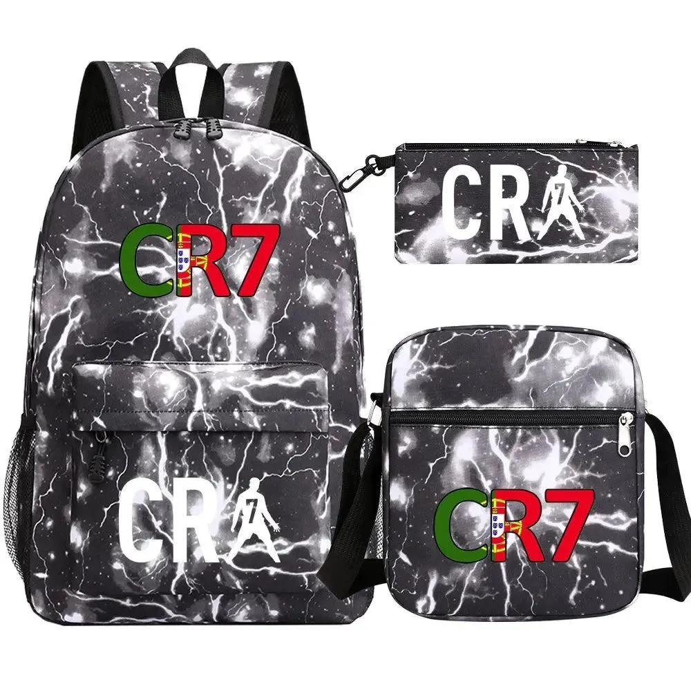 Football CR7 Backpack 3pcs/Set Cartoon School Bags for Teenagers Travel Outdoors Waterproof Schoolbag Children Boy Girl