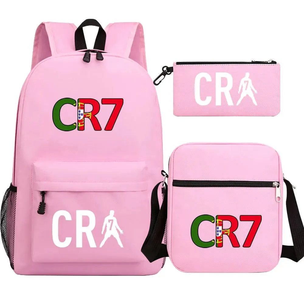 Football CR7 Backpack 3pcs/Set Cartoon School Bags for Teenagers Travel Outdoors Waterproof Schoolbag Children Boy Girl