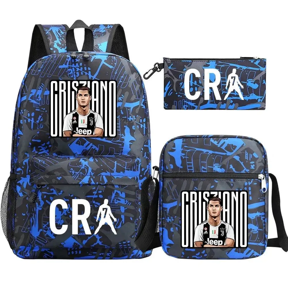 Football CR7 Backpack 3pcs/Set Cartoon School Bags for Teenagers Travel Outdoors Waterproof Schoolbag Children Boy Girl