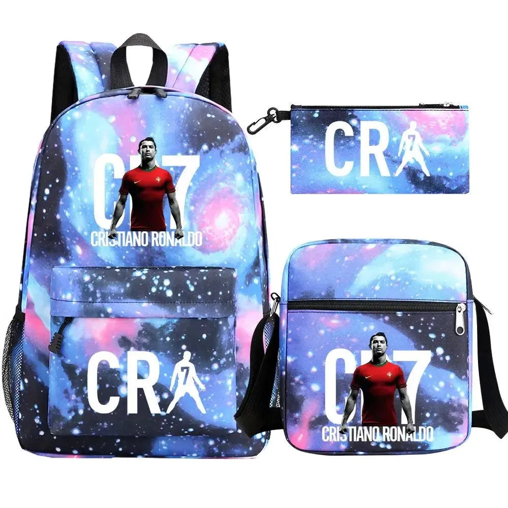 Football CR7 Backpack 3pcs/Set Cartoon School Bags for Teenagers Travel Outdoors Waterproof Schoolbag Children Boy Girl