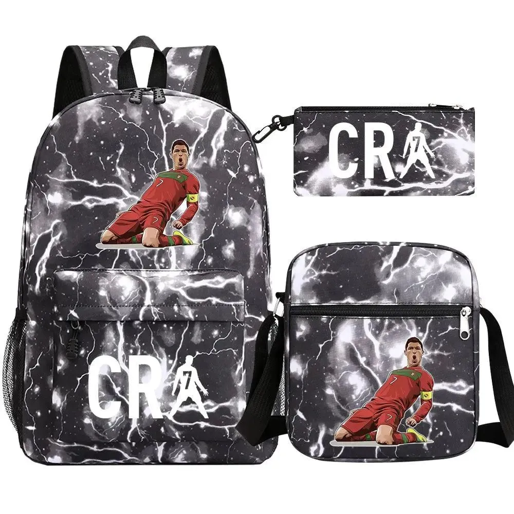 Football CR7 Backpack 3pcs/Set Cartoon School Bags for Teenagers Travel Outdoors Waterproof Schoolbag Children Boy Girl