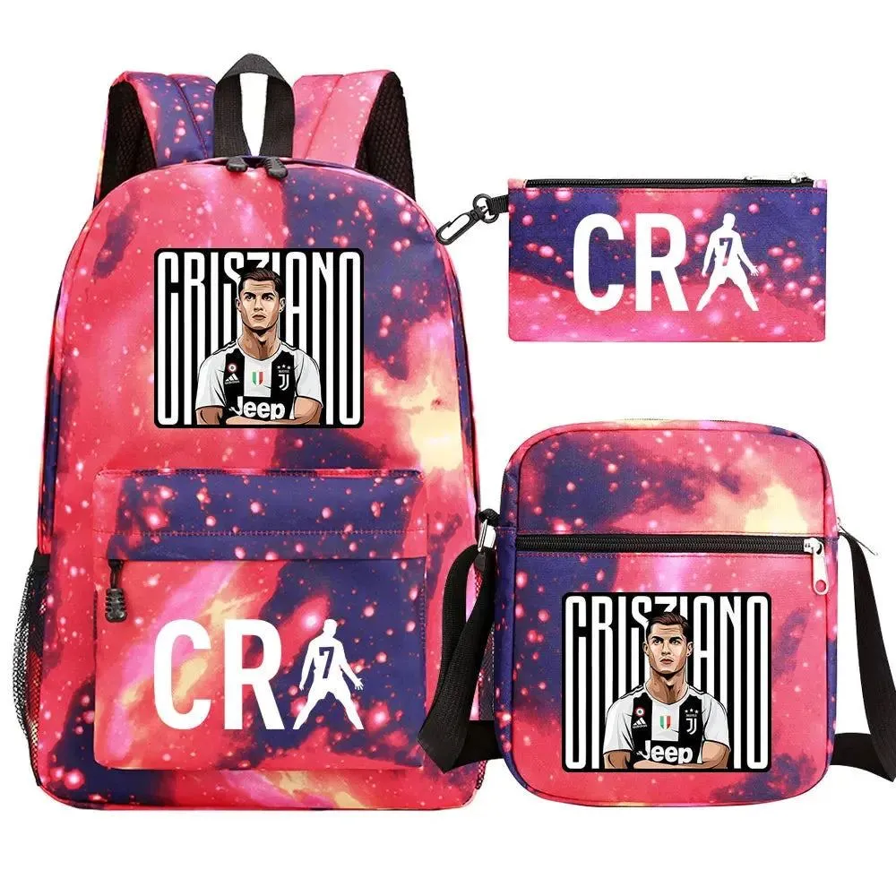 Football CR7 Backpack 3pcs/Set Cartoon School Bags for Teenagers Travel Outdoors Waterproof Schoolbag Children Boy Girl