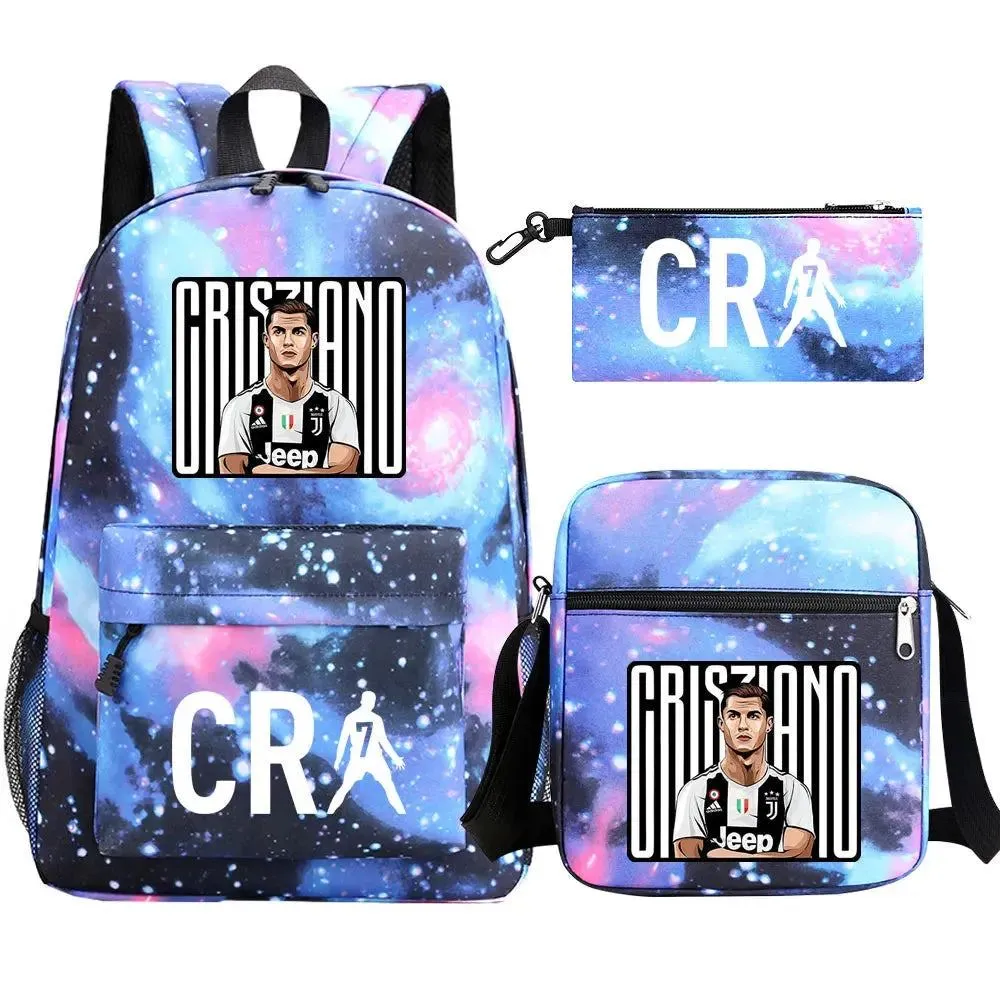 Football CR7 Backpack 3pcs/Set Cartoon School Bags for Teenagers Travel Outdoors Waterproof Schoolbag Children Boy Girl