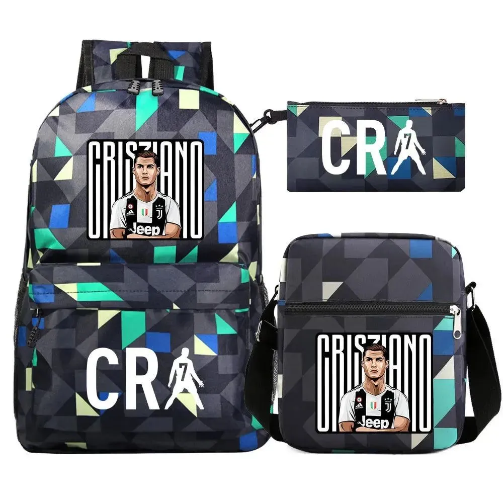 Football CR7 Backpack 3pcs/Set Cartoon School Bags for Teenagers Travel Outdoors Waterproof Schoolbag Children Boy Girl