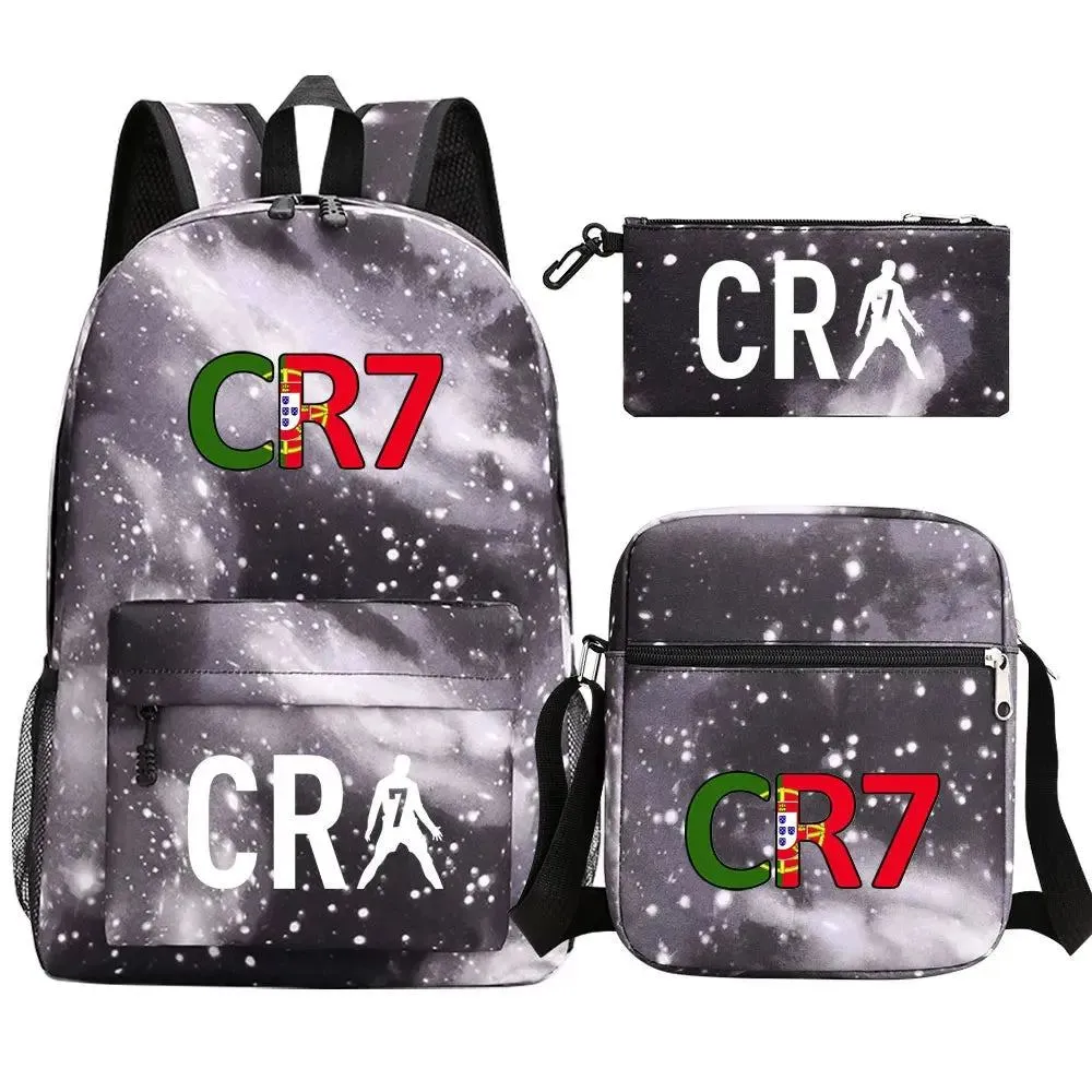 Football CR7 Backpack 3pcs/Set Cartoon School Bags for Teenagers Travel Outdoors Waterproof Schoolbag Children Boy Girl