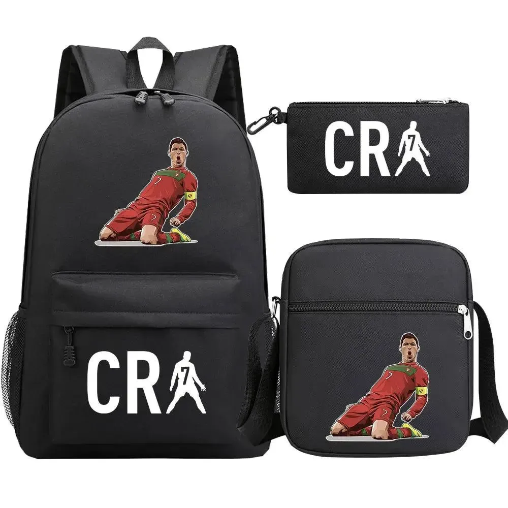 Football CR7 Backpack 3pcs/Set Cartoon School Bags for Teenagers Travel Outdoors Waterproof Schoolbag Children Boy Girl