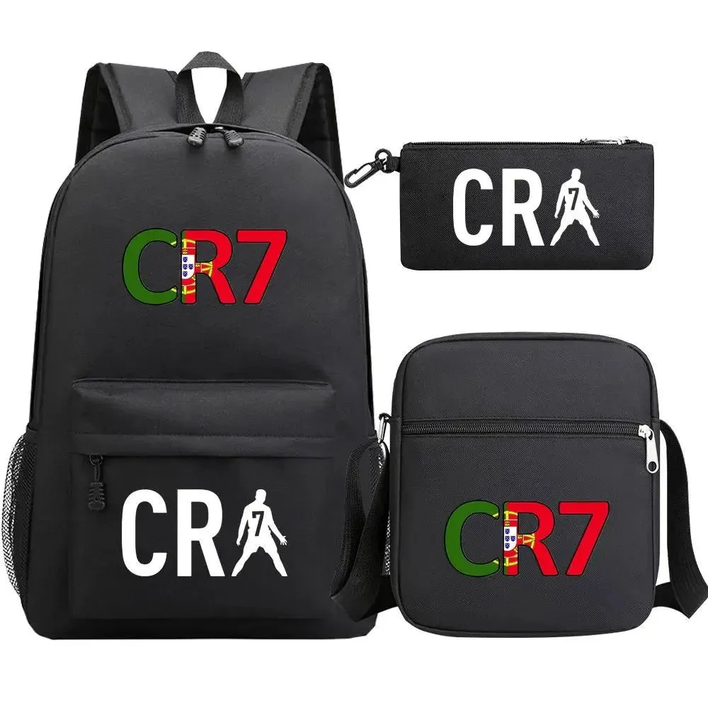 Football CR7 Backpack 3pcs/Set Cartoon School Bags for Teenagers Travel Outdoors Waterproof Schoolbag Children Boy Girl
