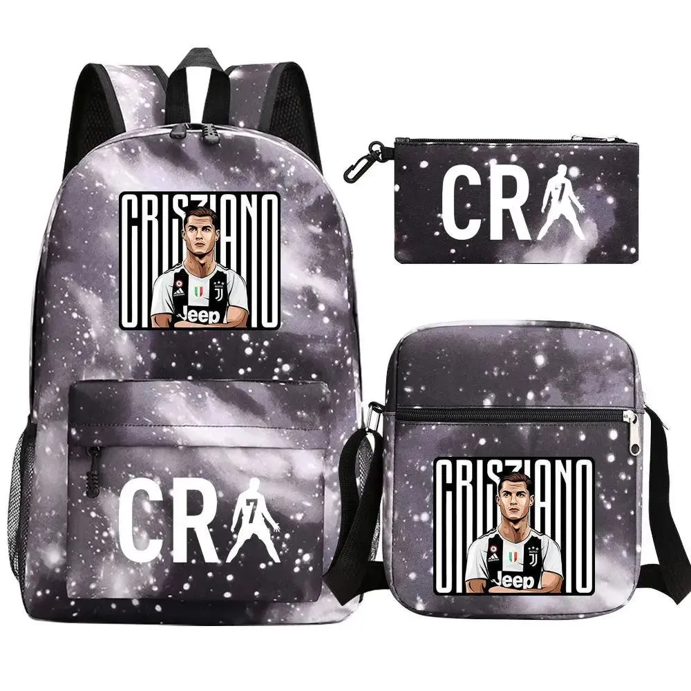 Football CR7 Backpack 3pcs/Set Cartoon School Bags for Teenagers Travel Outdoors Waterproof Schoolbag Children Boy Girl
