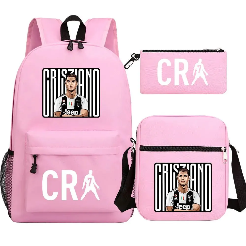 Football CR7 Backpack 3pcs/Set Cartoon School Bags for Teenagers Travel Outdoors Waterproof Schoolbag Children Boy Girl