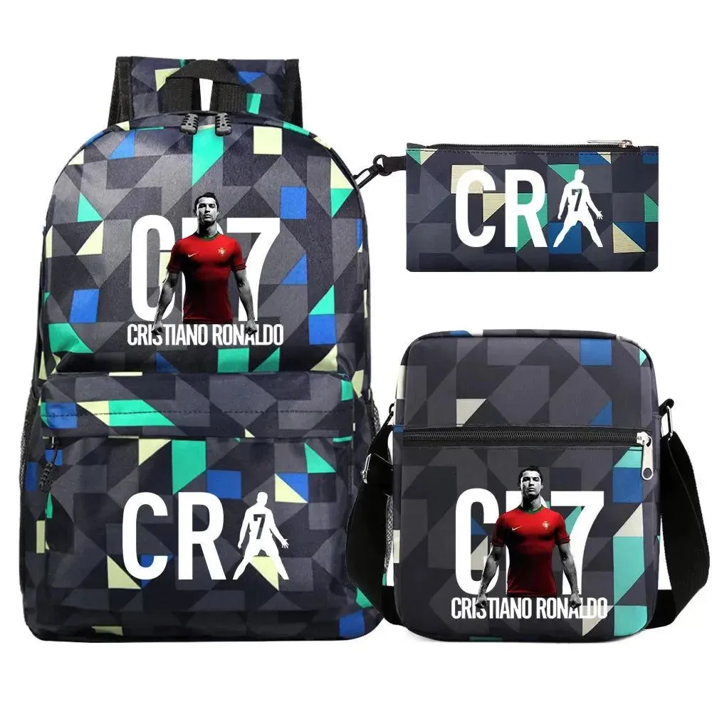 Football CR7 Backpack 3pcs/Set Cartoon School Bags for Teenagers Travel Outdoors Waterproof Schoolbag Children Boy Girl