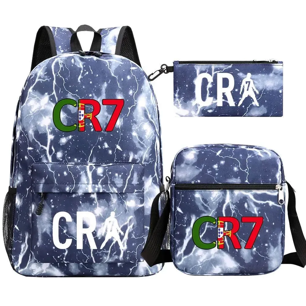Football CR7 Backpack 3pcs/Set Cartoon School Bags for Teenagers Travel Outdoors Waterproof Schoolbag Children Boy Girl