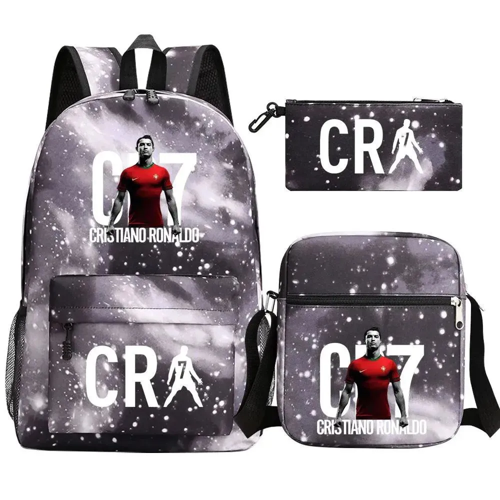 Football CR7 Backpack 3pcs/Set Cartoon School Bags for Teenagers Travel Outdoors Waterproof Schoolbag Children Boy Girl