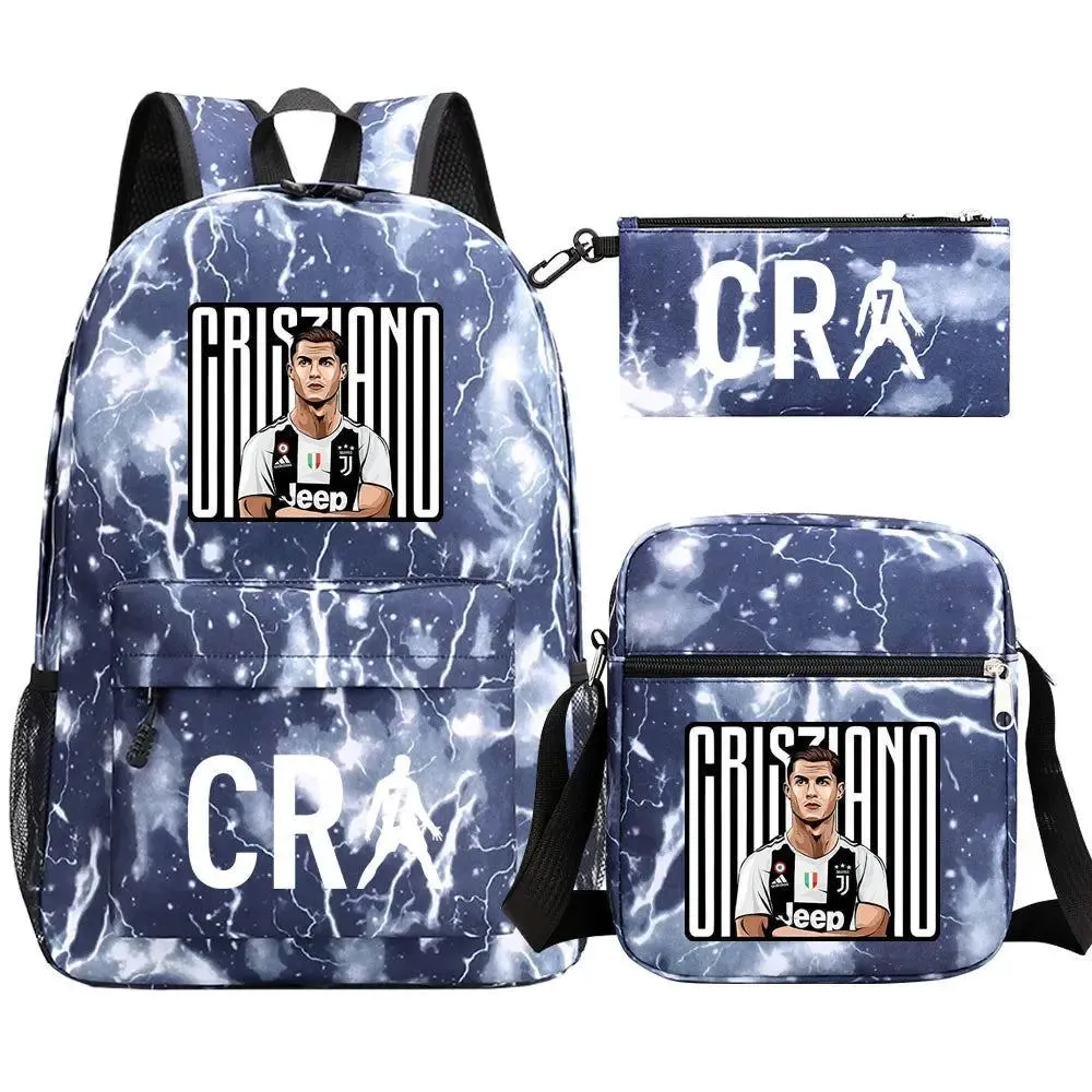 Football CR7 Backpack 3pcs/Set Cartoon School Bags for Teenagers Travel Outdoors Waterproof Schoolbag Children Boy Girl