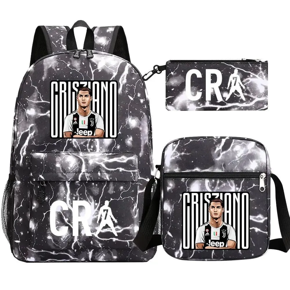 Football CR7 Backpack 3pcs/Set Cartoon School Bags for Teenagers Travel Outdoors Waterproof Schoolbag Children Boy Girl