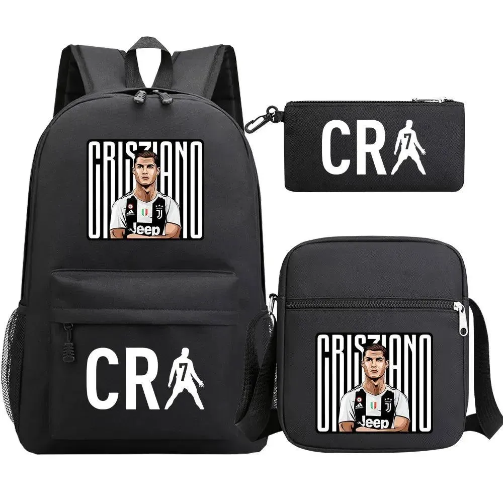 Football CR7 Backpack 3pcs/Set Cartoon School Bags for Teenagers Travel Outdoors Waterproof Schoolbag Children Boy Girl