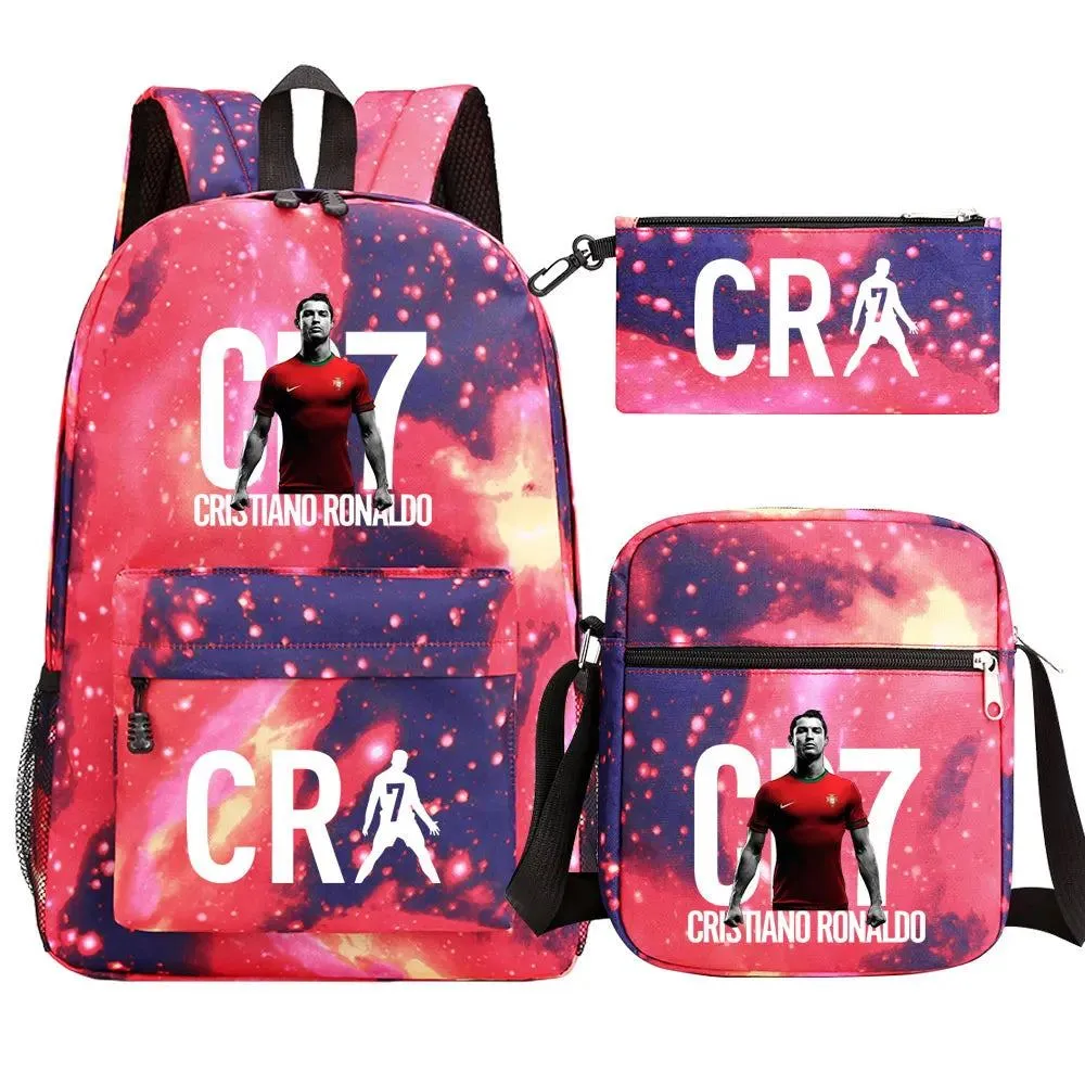 Football CR7 Backpack 3pcs/Set Cartoon School Bags for Teenagers Travel Outdoors Waterproof Schoolbag Children Boy Girl