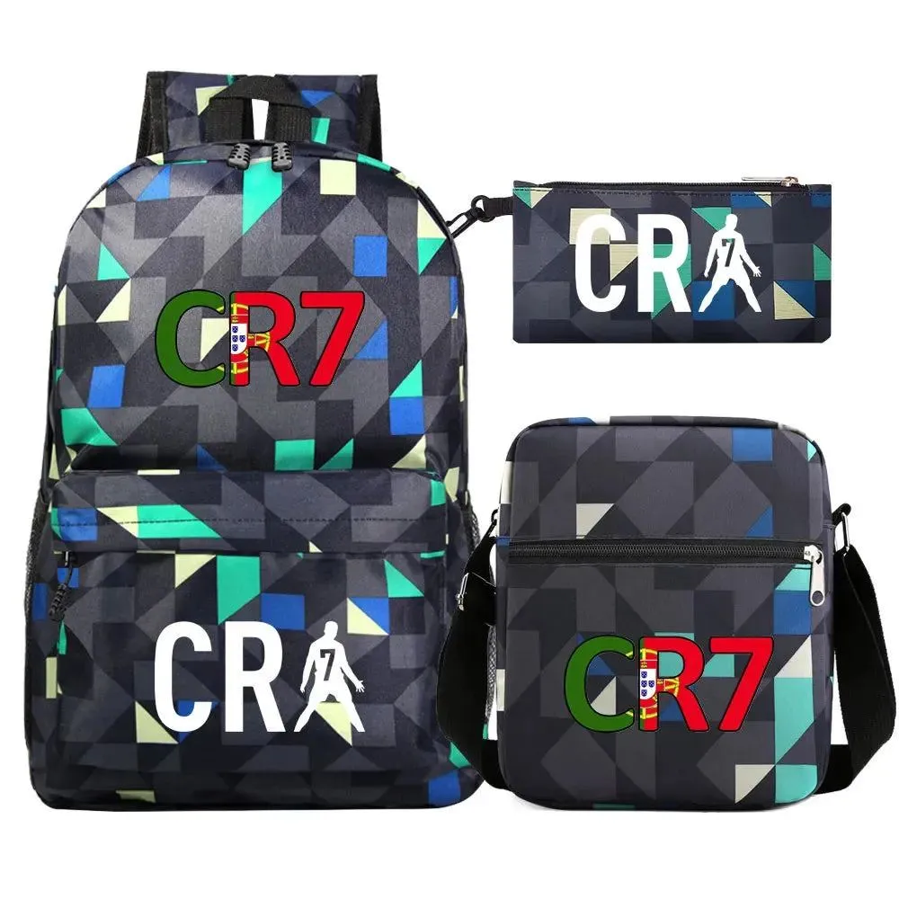Football CR7 Backpack 3pcs/Set Cartoon School Bags for Teenagers Travel Outdoors Waterproof Schoolbag Children Boy Girl