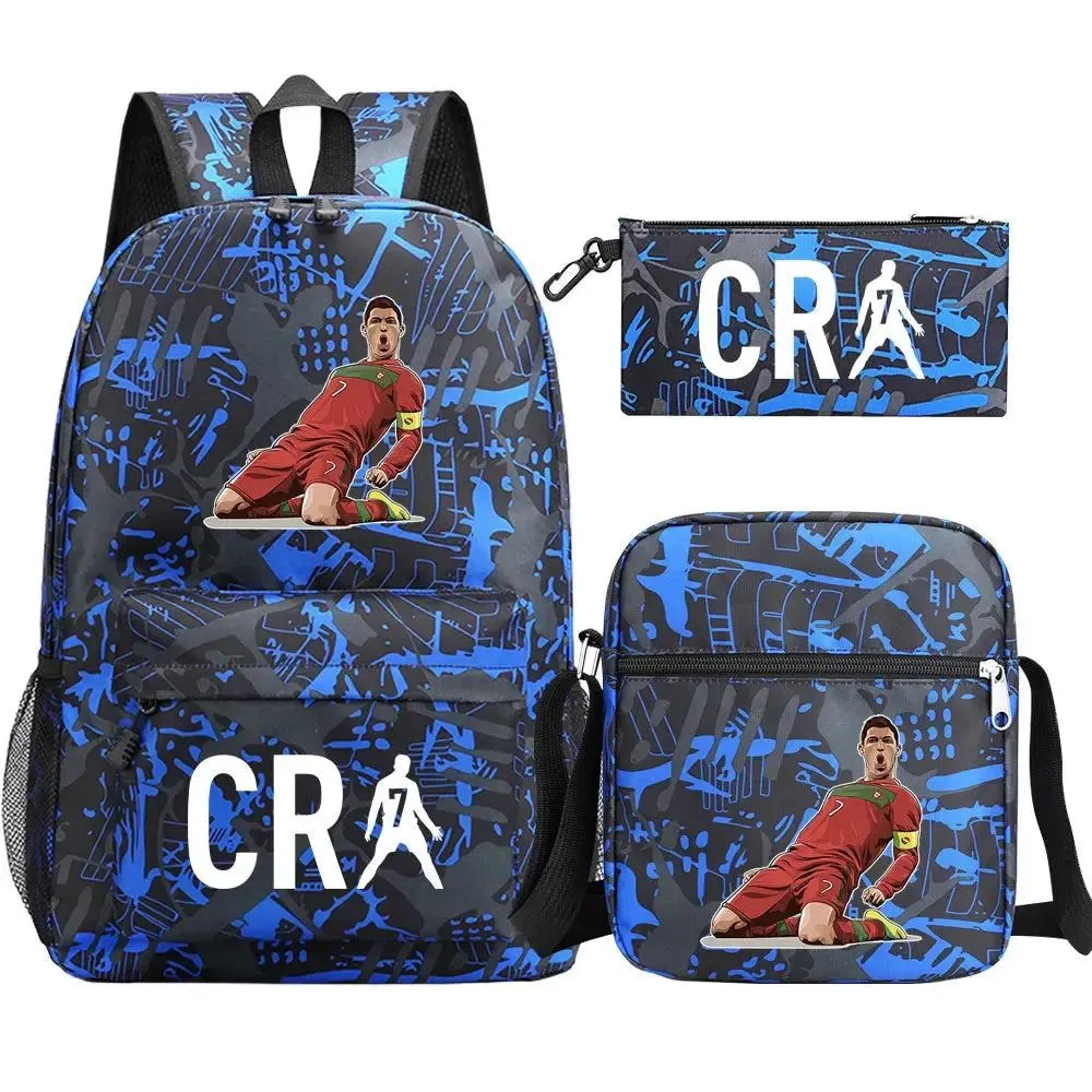 Football CR7 Backpack 3pcs/Set Cartoon School Bags for Teenagers Travel Outdoors Waterproof Schoolbag Children Boy Girl