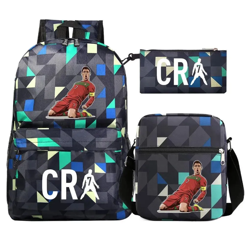 Football CR7 Backpack 3pcs/Set Cartoon School Bags for Teenagers Travel Outdoors Waterproof Schoolbag Children Boy Girl