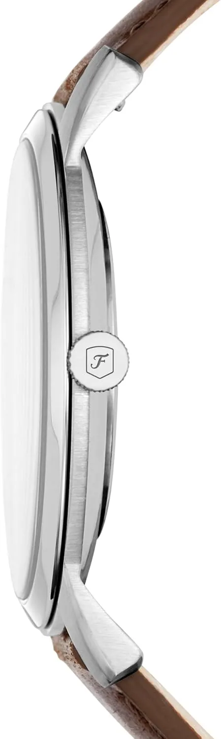 Fossil Men's Minimalist Quartz Stainless Steel and Leather Three-Hand Watch