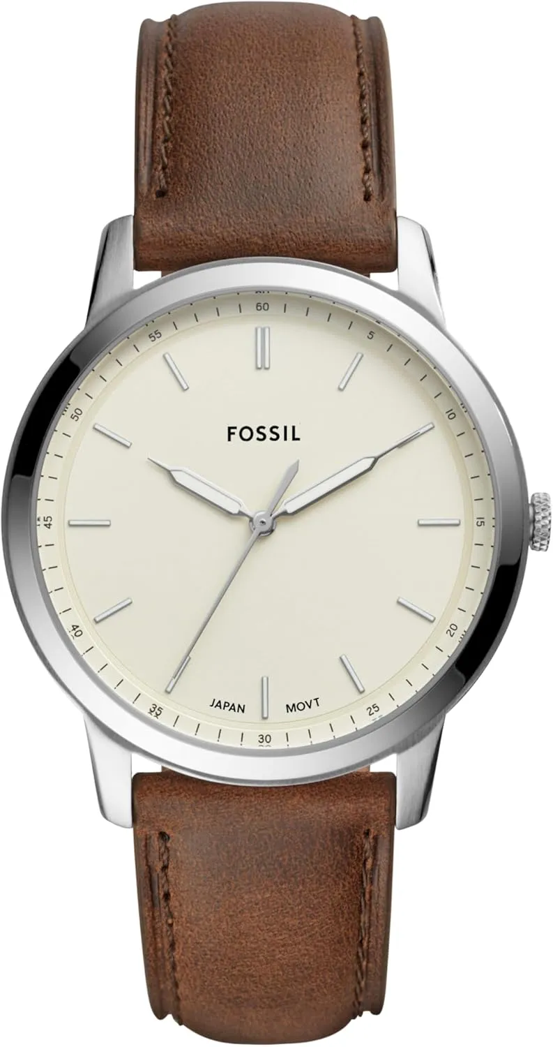 Fossil Men's Minimalist Quartz Stainless Steel and Leather Three-Hand Watch