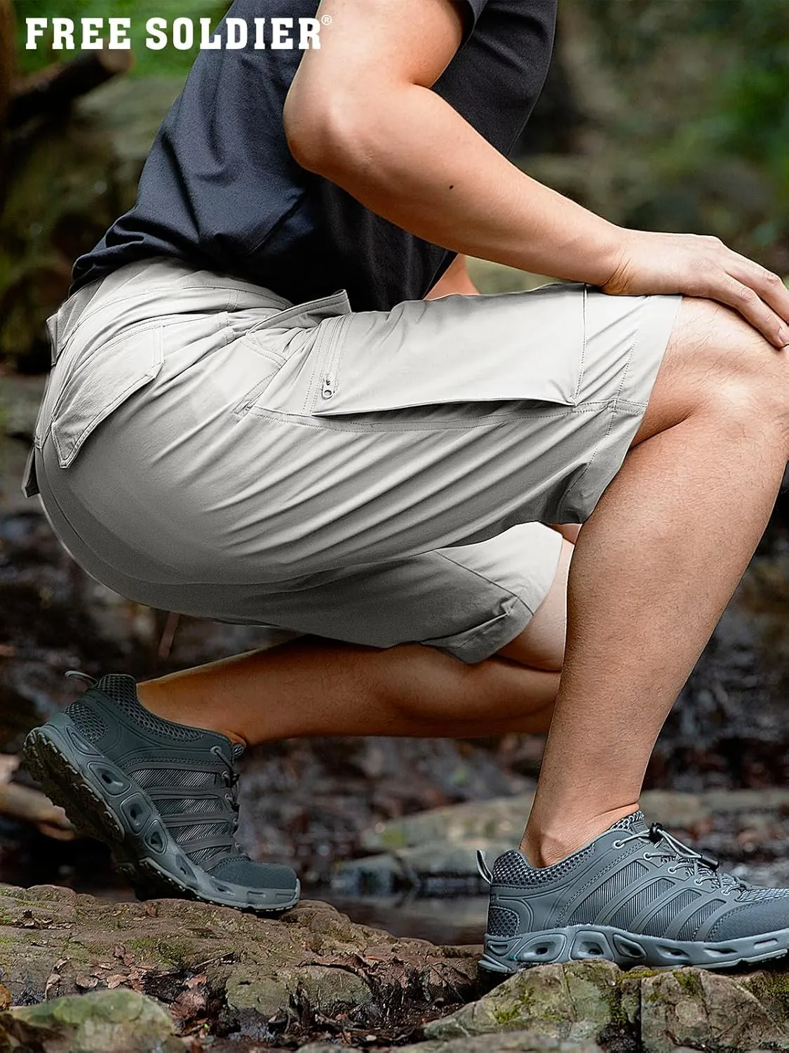 FREE SOLDIER Men's Cargo Hiking Shorts with Belt Lightweight Quick Dry Tactical Shorts with Pockets for Casual Work Golf