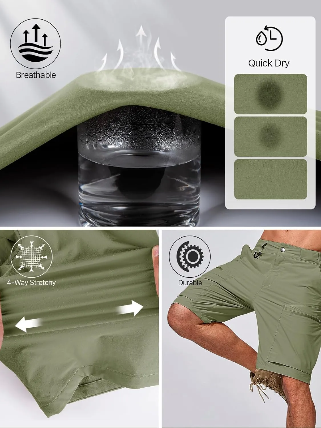 FREE SOLDIER Men's Cargo Hiking Shorts with Belt Lightweight Quick Dry Tactical Shorts with Pockets for Casual Work Golf