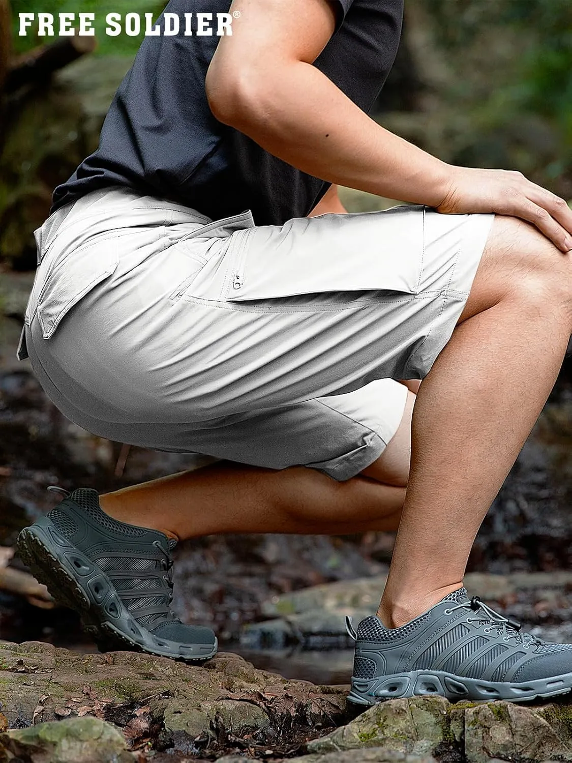 FREE SOLDIER Men's Cargo Hiking Shorts with Belt Lightweight Quick Dry Tactical Shorts with Pockets for Casual Work Golf
