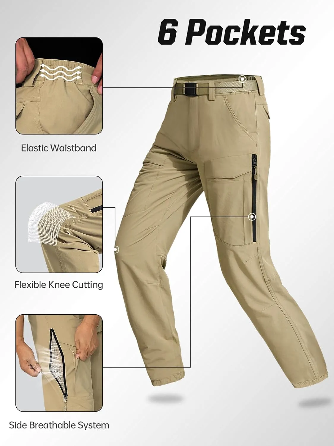 FREE SOLDIER Men's Hiking Pants Water Resistant Quick Dry Lightweight Tactical Cargo Work Pants for Travel Outdoor