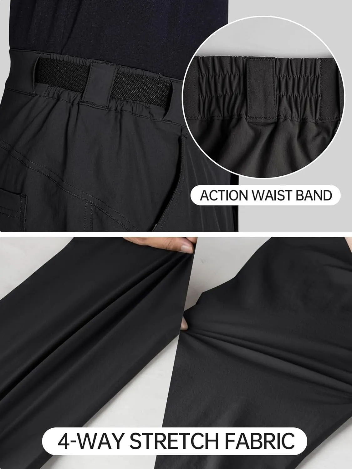 FREE SOLDIER Men's Outdoor Cargo Hiking Pants with Belt Lightweight Waterproof Quick Dry Tactical Pants Nylon Spandex