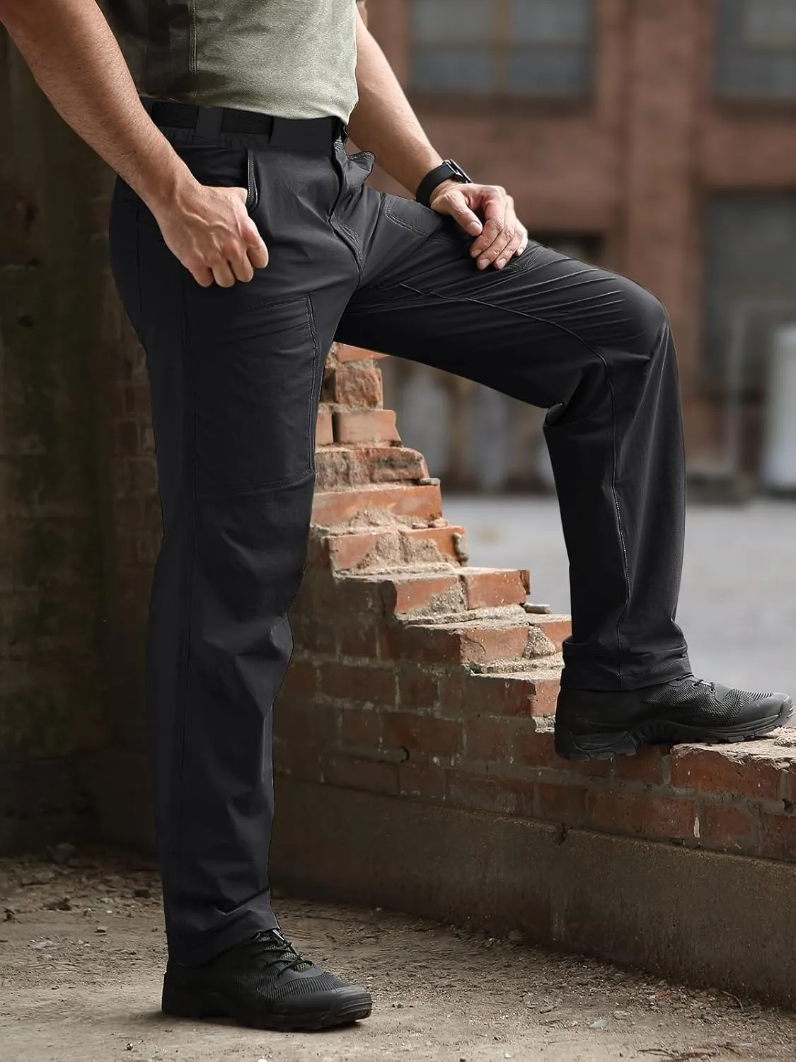 FREE SOLDIER Men's Outdoor Cargo Hiking Pants with Belt Lightweight Waterproof Quick Dry Tactical Pants Nylon Spandex
