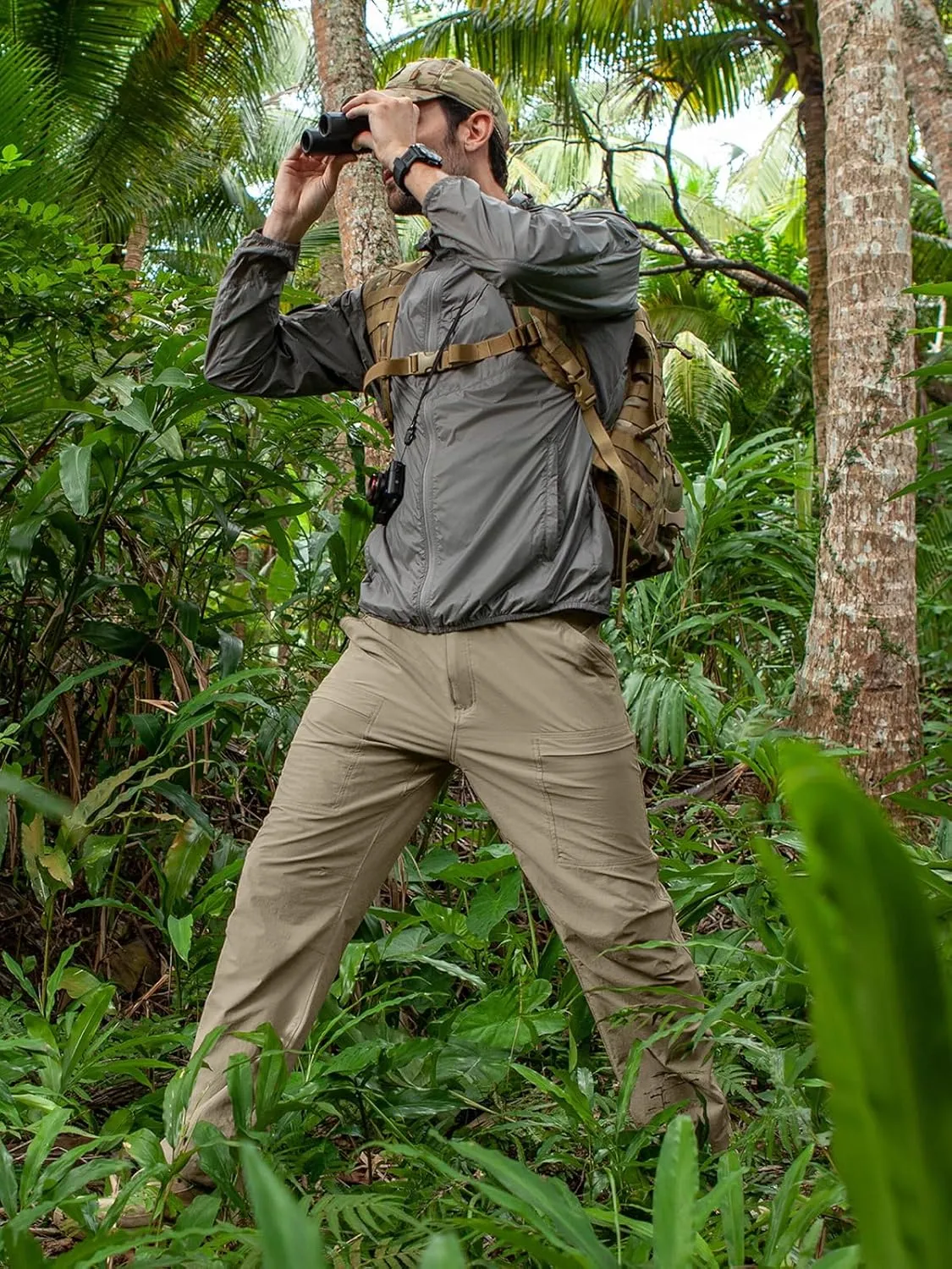 FREE SOLDIER Men's Outdoor Cargo Hiking Pants with Belt Lightweight Waterproof Quick Dry Tactical Pants Nylon Spandex