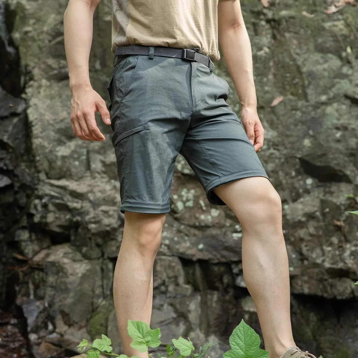 FREE SOLDIER Men's Outdoor Convertible Hiking Pants with Belt Lightweight Quick Dry Tactical Cargo Pants Nylon Spandex