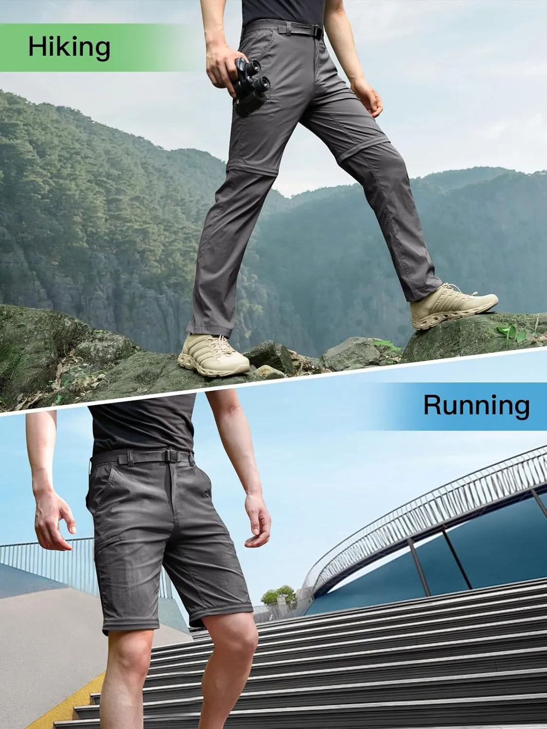FREE SOLDIER Men's Outdoor Convertible Hiking Pants with Belt Lightweight Quick Dry Tactical Cargo Pants Nylon Spandex