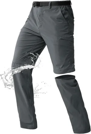 FREE SOLDIER Men's Outdoor Convertible Hiking Pants with Belt Lightweight Quick Dry Tactical Cargo Pants Nylon Spandex