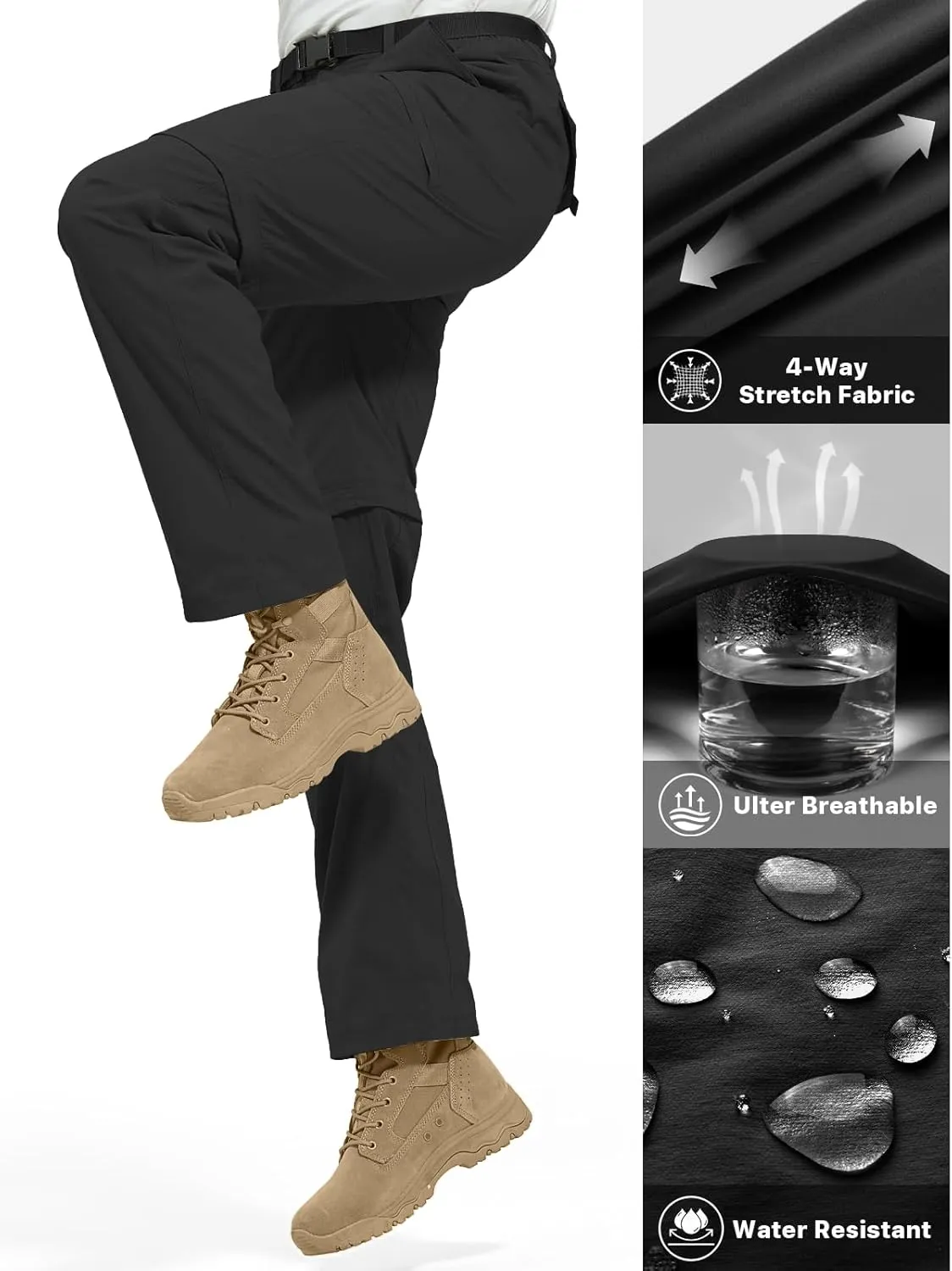 FREE SOLDIER Men's Outdoor Convertible Hiking Pants with Belt Lightweight Quick Dry Tactical Cargo Pants Nylon Spandex
