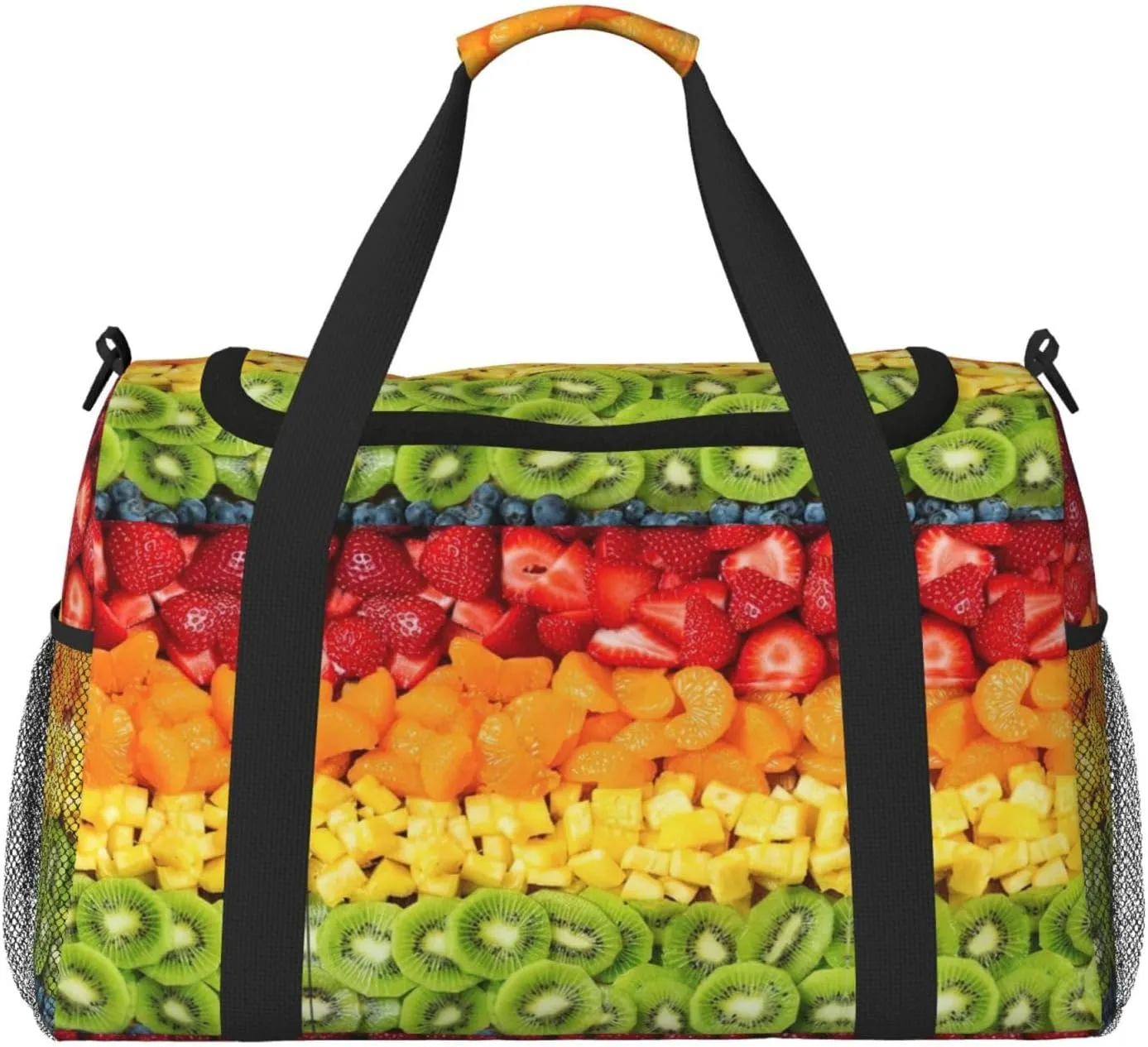 Fruit Rainbow print Large Canvas Travel Duffel Bag Weekender Bags for Women Overnight Bag Carry On Tote Bag
