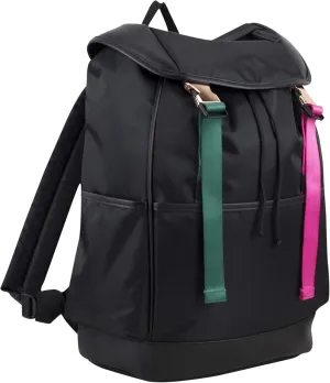 FUEL Drawstring Water Resistant Multi-Pocket Travel Backpack Daypack Everyday Bag With Double Metal Buckle Closure, Black/Emerald Green/Hot Pink