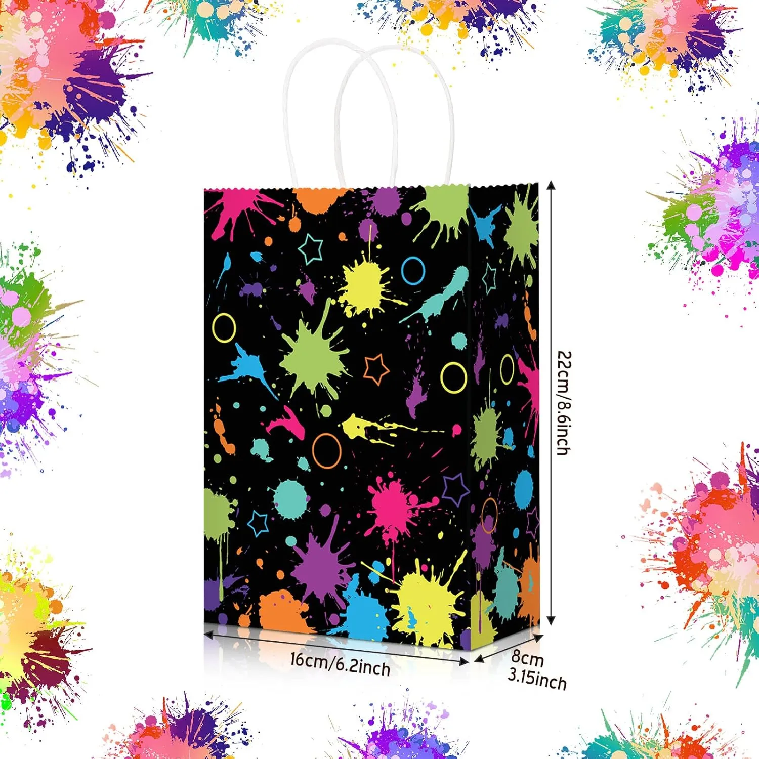 Funrous 16 Pcs Glow Party Bags with Tissue Paper Neon Theme Gift Bags Glow in The Dark Favor Baggies for Neon Theme Event Decoration Supplies
