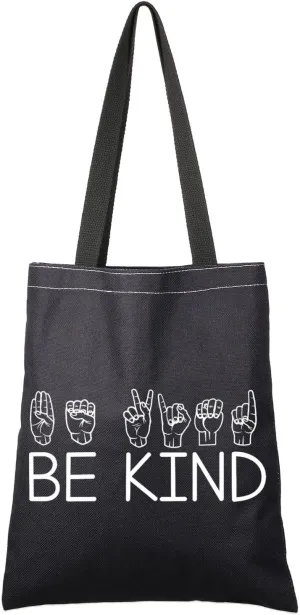 G2TUP ASL Be Kind Sign Reusable Canvas Tote Bag - Teacher & Gift Shopping Handbag
